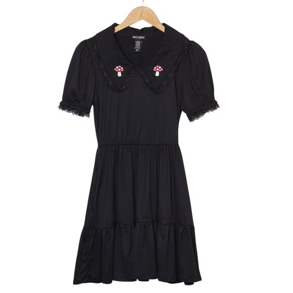 Hot Topic Black Mushroom Babydoll Mini Dress S Lace Collar Tiered Party - Picture 13 of 13